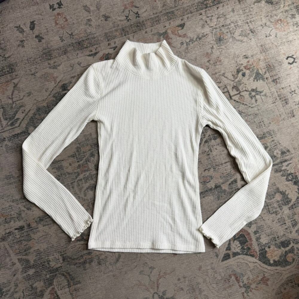 Abercrombie & Fitch White Ribbed Mock Neck Shirt XS